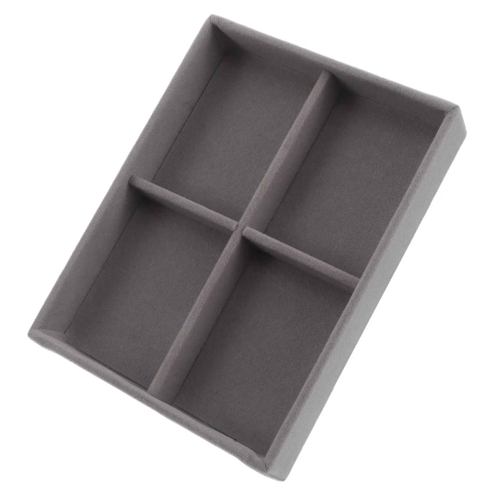 

Small Grey Jewelry Tray 4 Compartment Compact Organizer for Earrings Necklaces Pendants Portable Jewelry Display and Storage