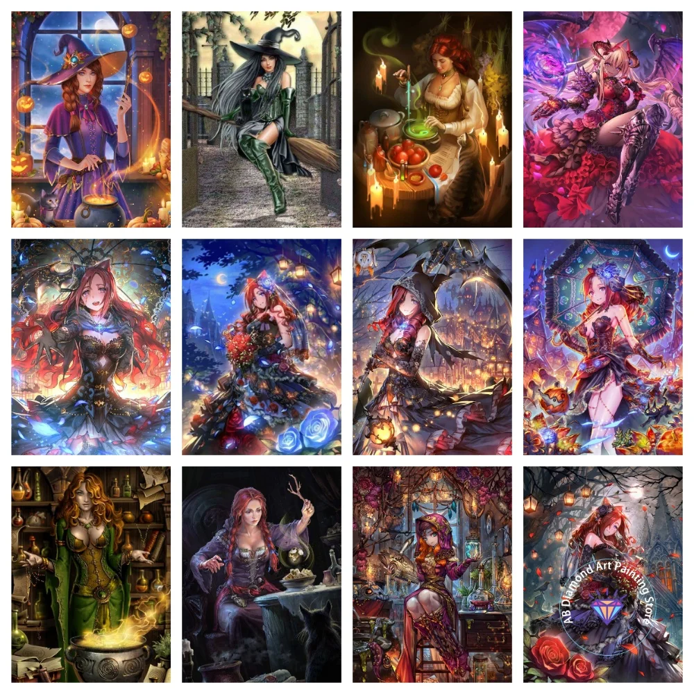 

Witch Cartoon Girl AB Diamond Drawing Kit Square Round Diamond 5D DIY Fantasy Mosaic Handmade Art Exquisite Gift Home Decor