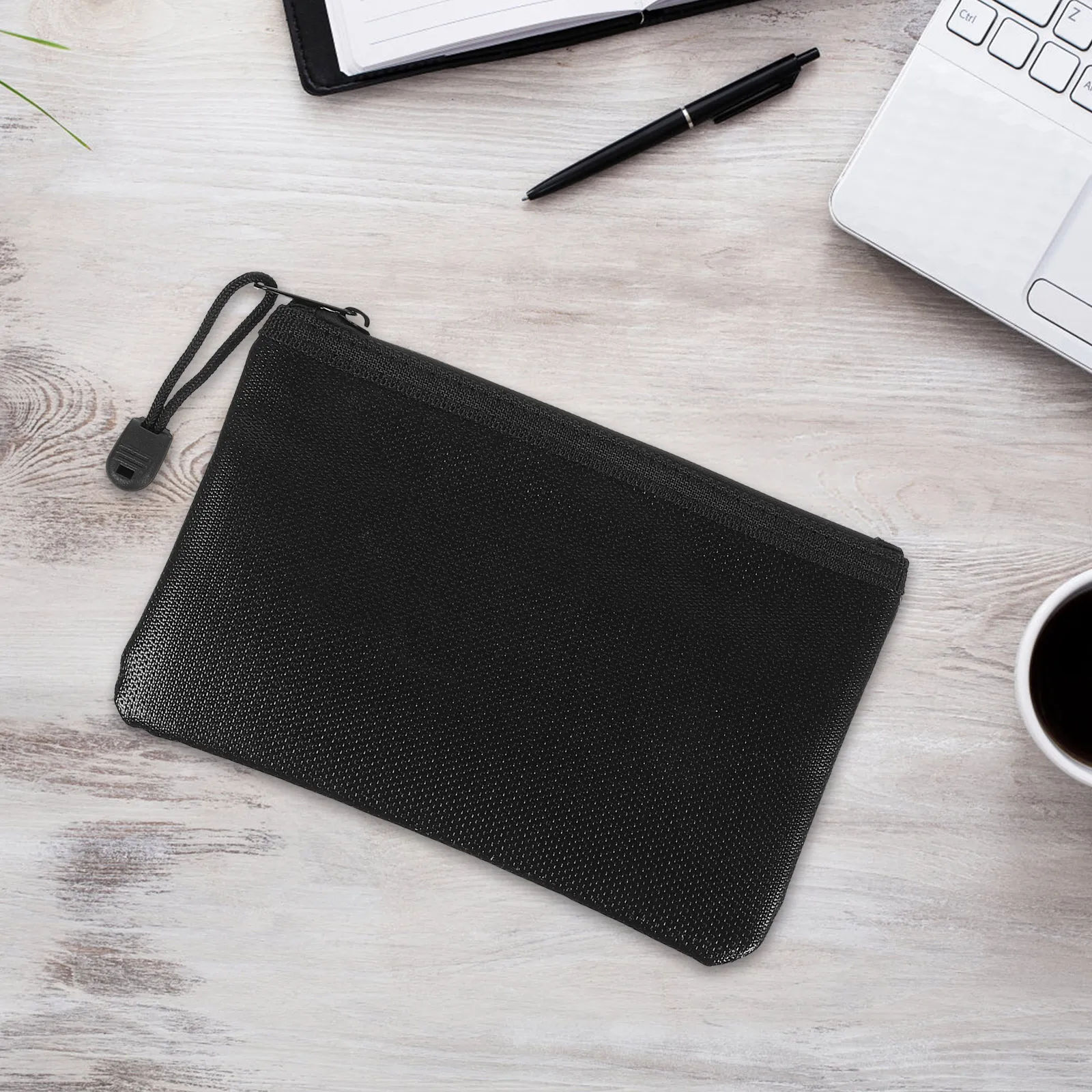 

2pcs Fireproof File Bag Waterproof Zipper Document Pouch For Office Receipts Workers Black Portable