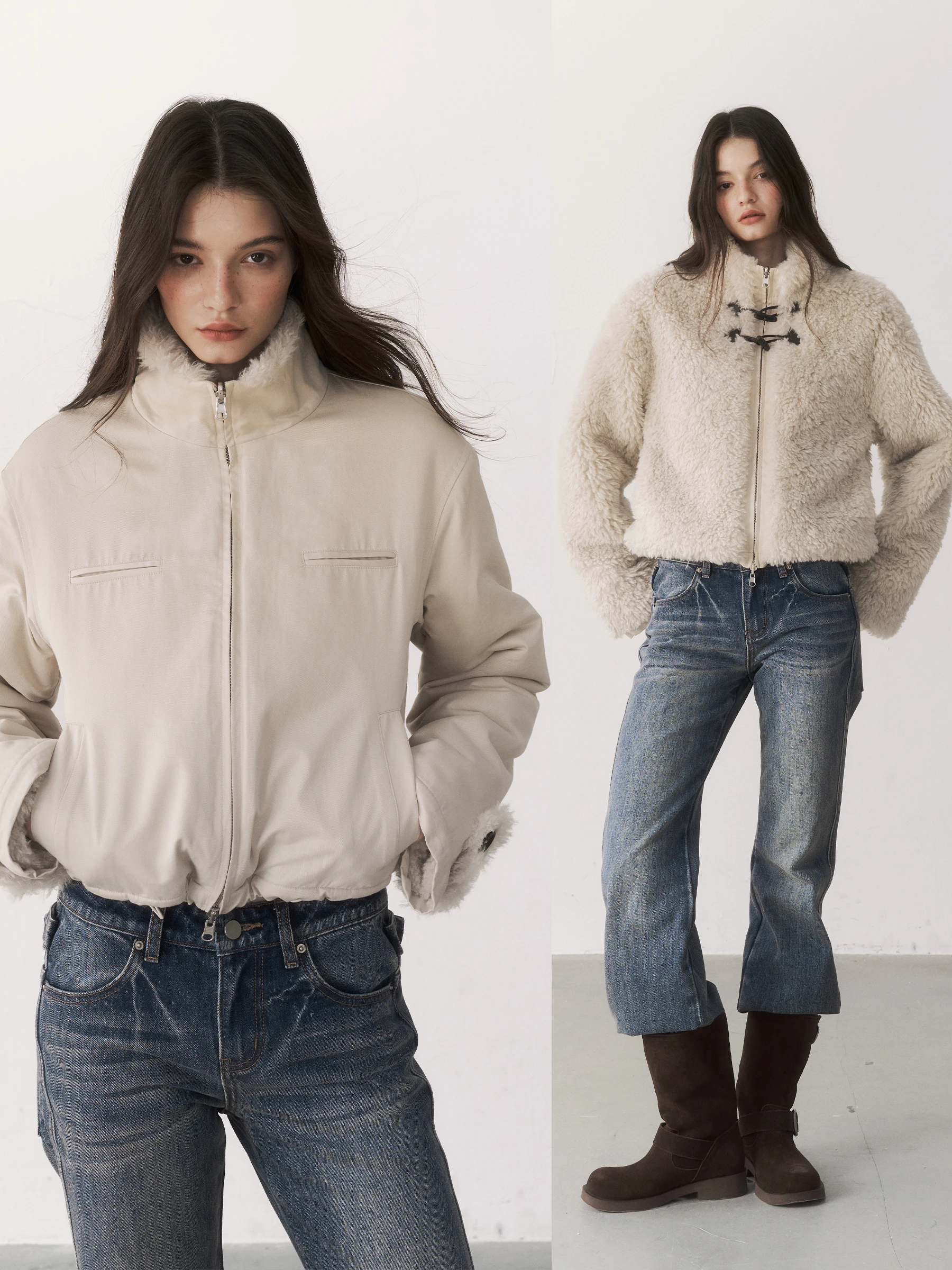 

Sweet Letter Retro Sle Double-Sided Wear ort Lamb Fur Cotton Jaet Women's Windproof Warm Stand Collar ort Coat