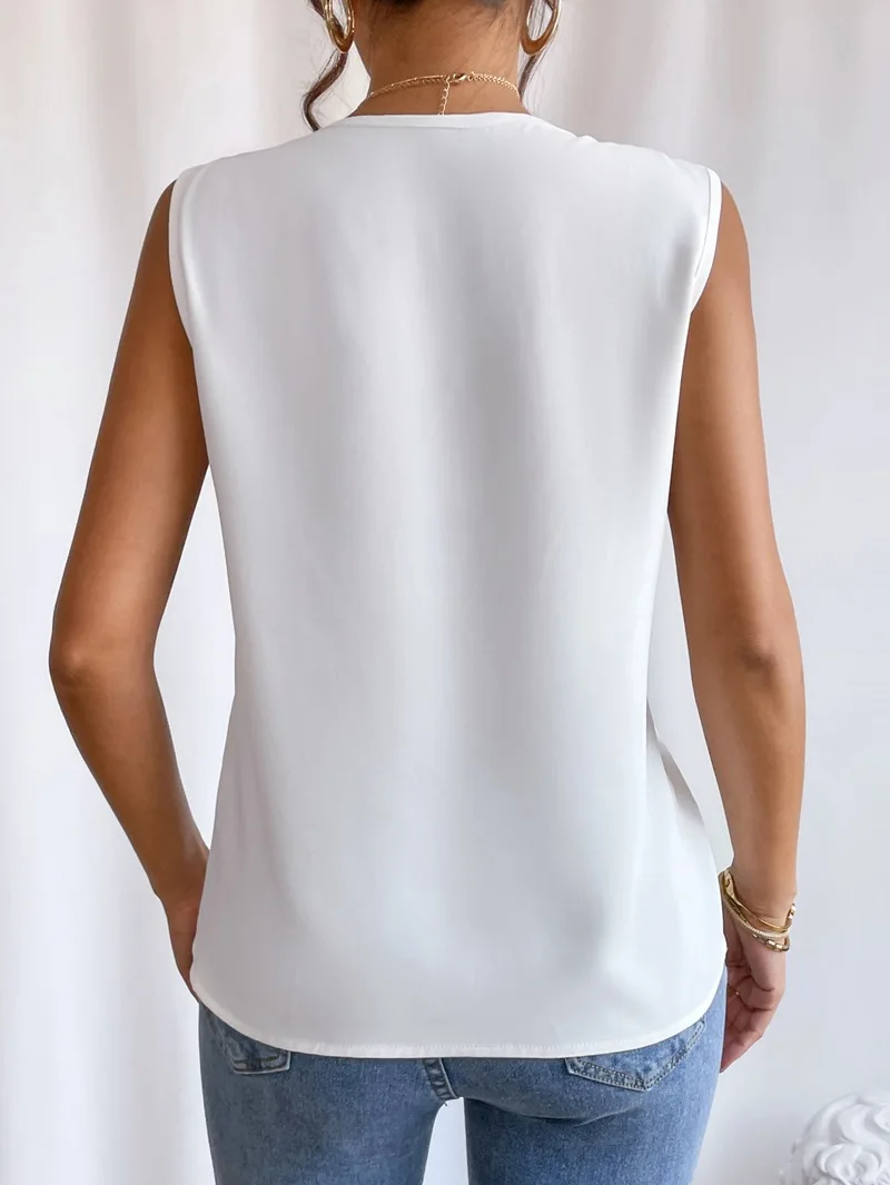 Office Lady Tank Top Summer Sleeveless Deep V Solid Shirt Women Minimalist T-Shirt Clothes