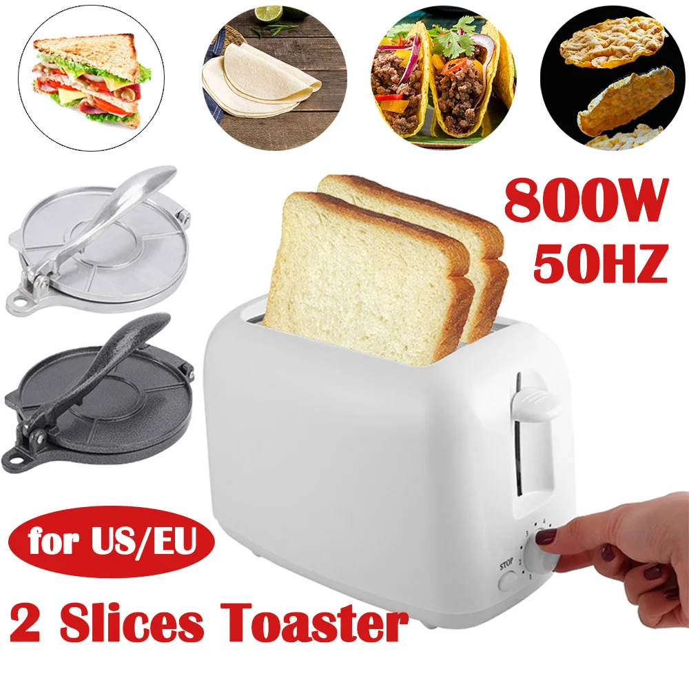 Máquina automática de desayuno para sándwich, tostadora eléctrica de 2 rebanadas, bandeja para migas, máquina para hornear pan, 6 opciones de Browning, 800W