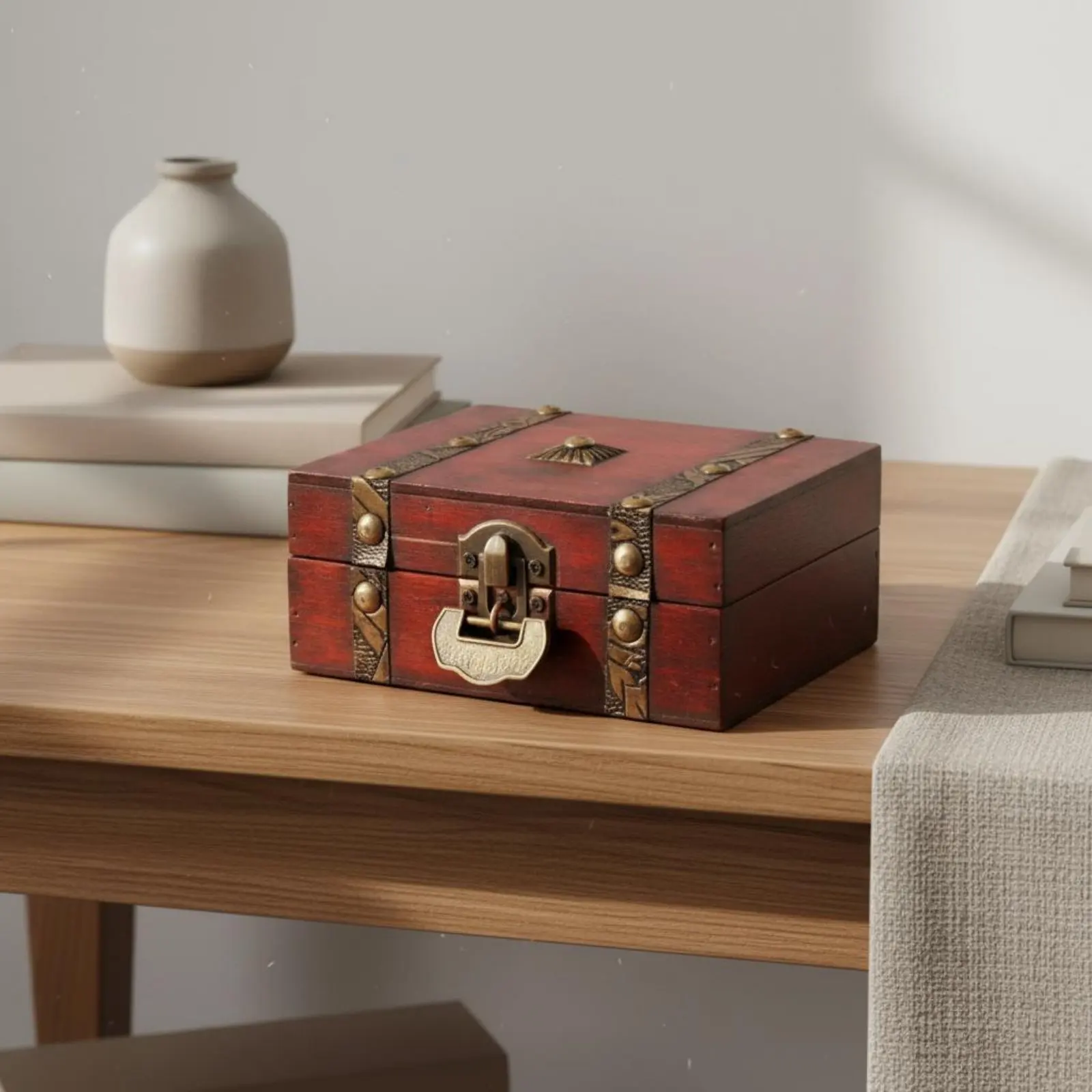 Vintage Wooden Box Decorative Distressed Wood Storage Case Antique Design Treasure Chest Multipurpose Small Trinket Box view 4