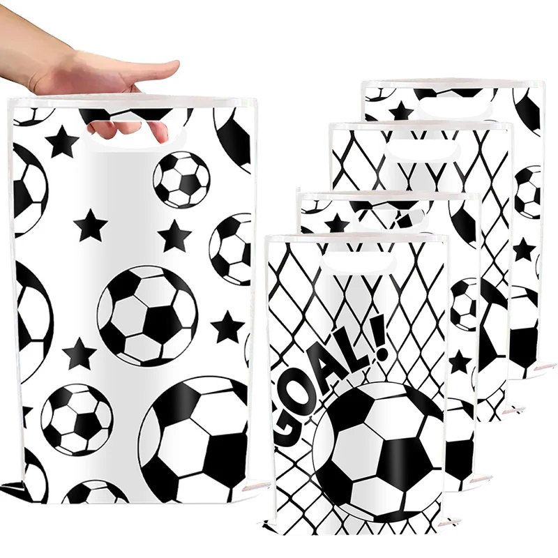 10/50 Bolsas de Regalo para Fiesta de Fútbol, Bolsas de Dulces, Bolsas de Botín Blancas con Temática de Fútbol para Niños, Decoración para Fiestas Deportivas de Cumpleaños