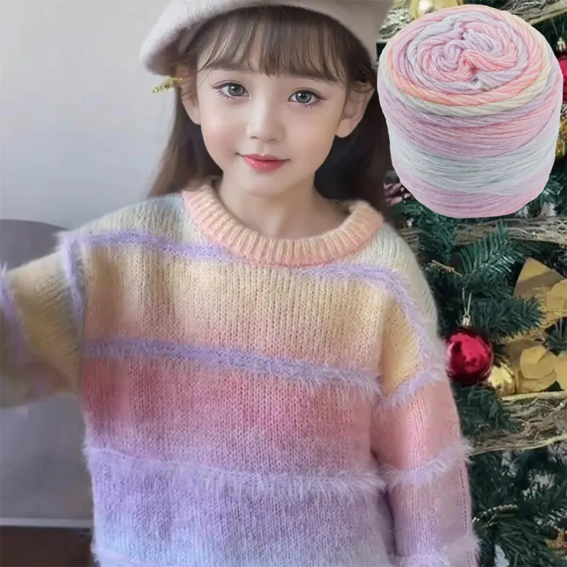 

240m Gradient Rainbow Color Woollen Yarn DIY Hand-Woven Crochet Skirt Shawl Sweater Scarf Hat Yarn Cotton Blend Yarn