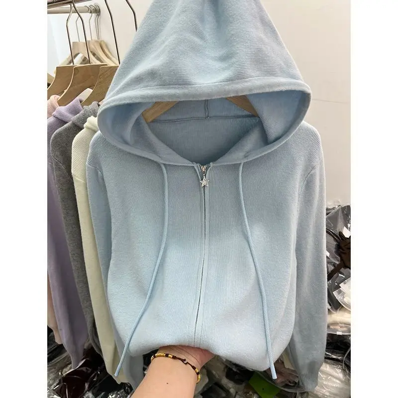 

Свитер с длинными рукавами на молнии для женщин, свитер в повседневном стиле, верхняя толстовка с капюшоном