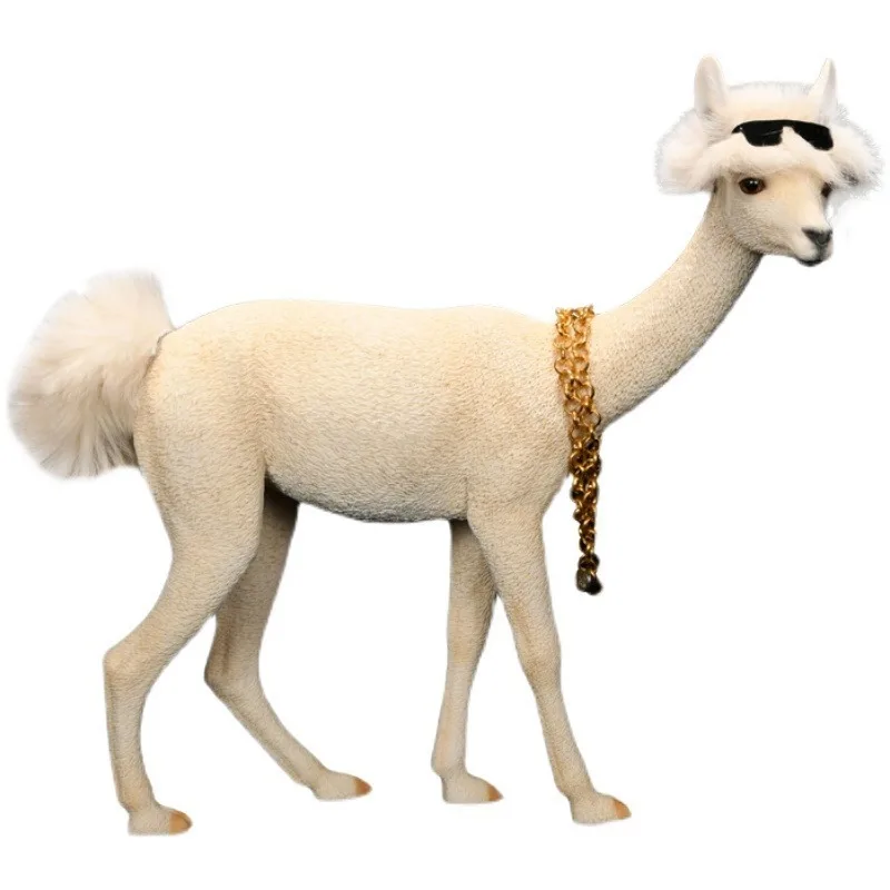 Simulation alpaca 2.0 flocked wool version resin figure model healing system Internet celebrity ornament movable