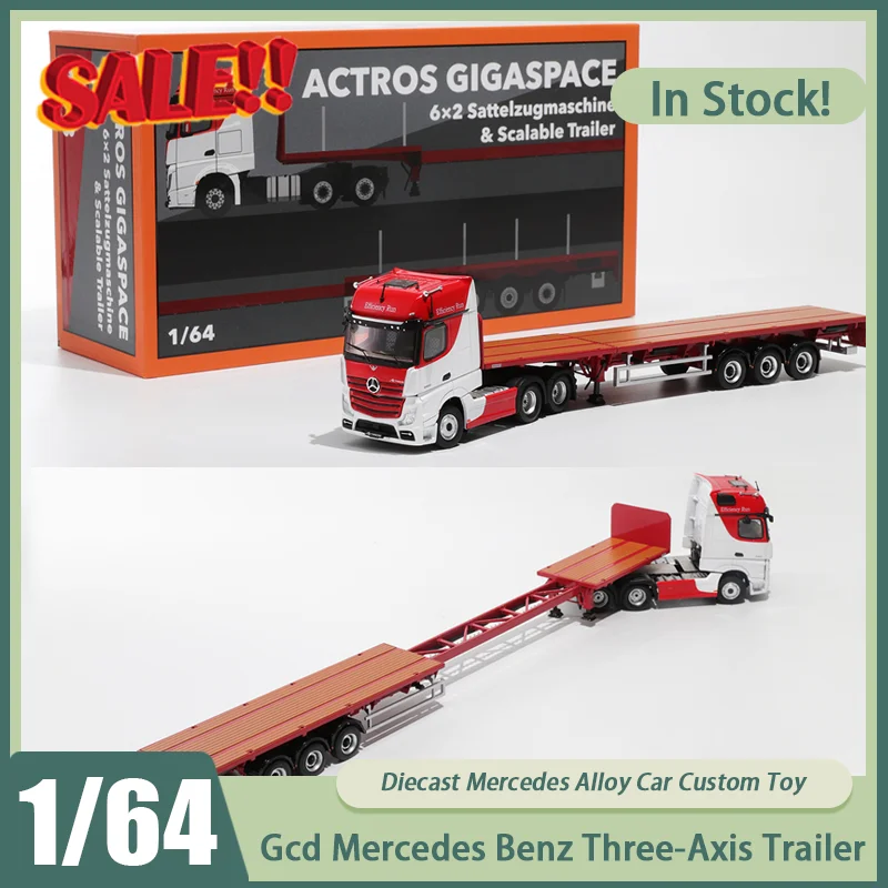 

New In Stock Gcd 1:64 Mercedes Benz Three-Axis Trailer With Extendable Trailer Car Alloy Miniature Diecast Ornaments Custom Toy