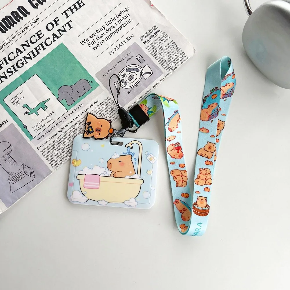 Pendant Capybara Keychain Pendant Lanyards Cartoon Card Sleeve Multifunctional School Card Bus Card Cover for Student