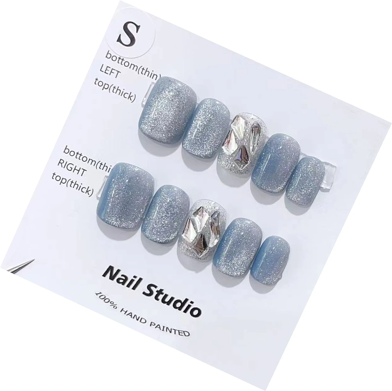 Handmade Press On Nails-Creative Blue Nails with Light Bulb Design and Shiny Surface for a Bright Idea In Emmabeauty Store