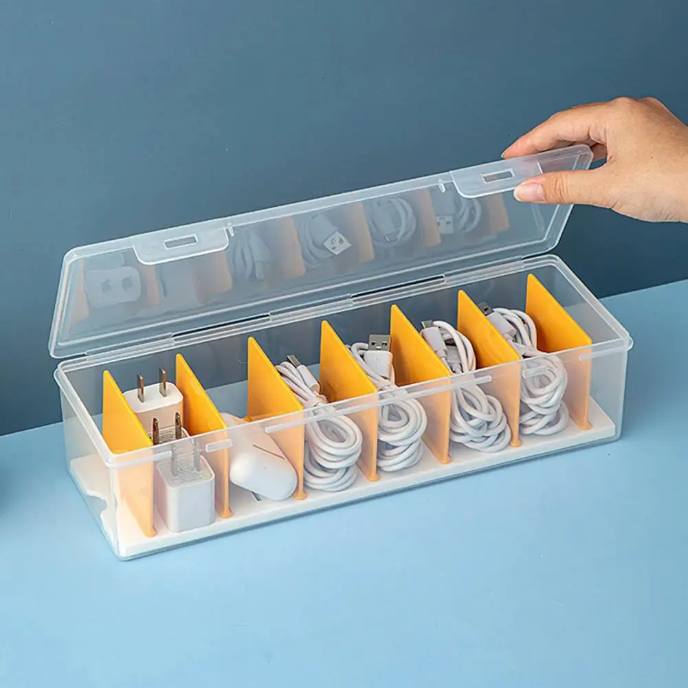 Space-saving Cable Storage Cable Storage Box Stackable Cable Organizer Box with Lid for Office Desk Plastic Charger for Home