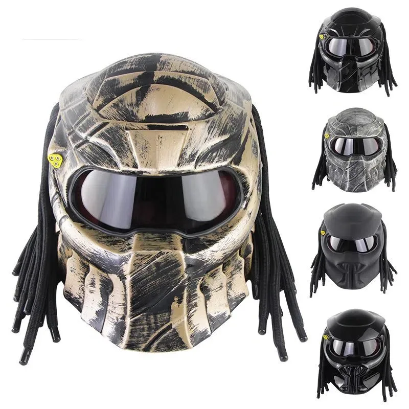 Predator Personality Motorcycle Full Face Helmet Cosplay Male Warrior Motorcycle Accessories Helmet Retro Braid Abs Matte Black