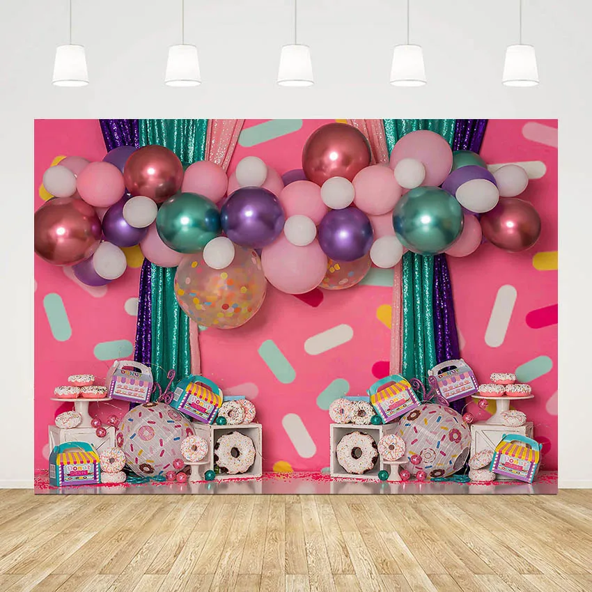 

Mehofond Photography Background Sweet Donut Balloon Confetti Girl 1st Birthday Party Cake Smash Decor Backdrop Photo Studio Prop