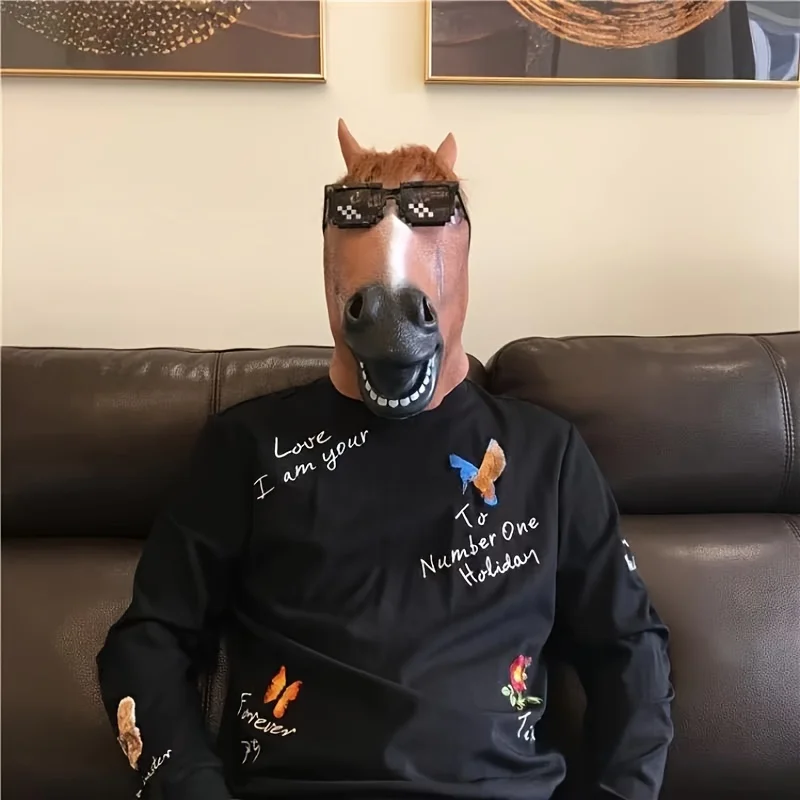 Men Brown Horse Masks Girl Funny Horse Head Mask Latex Animal Mask Novelty Halloween Cosplay Costumes Headgear Mascara De Latex view 5