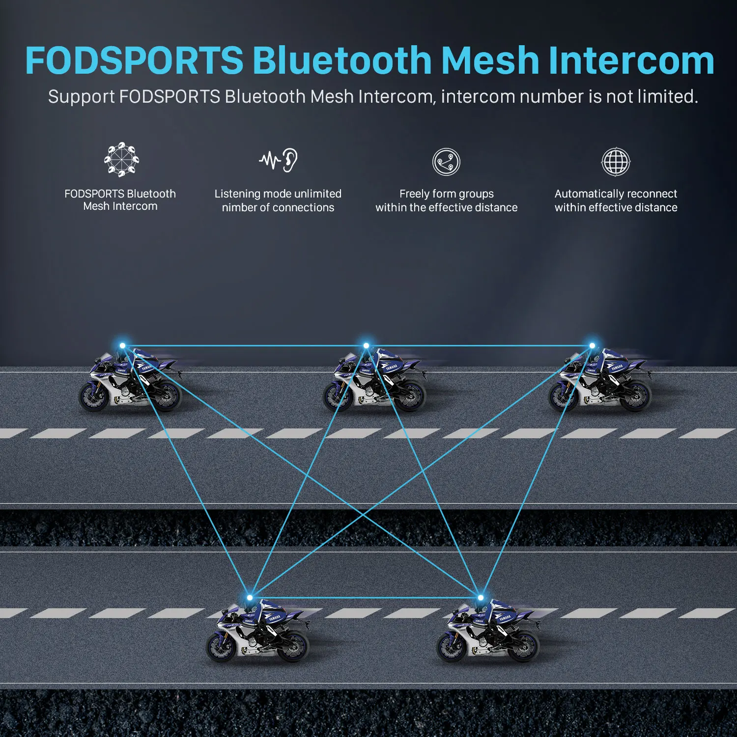 Fodsports-intercomunicador de malla FX10C para motocicleta, auriculares inalámbricos para casco, compartir música, Radio FM