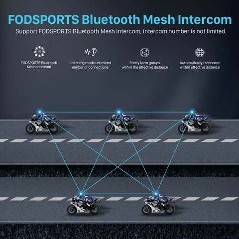 2шт Fodsports FX10C Мотоцикл Bluetooth Mesh Интерком Шлем Bluetooth Гарнитура, обмен музыкой, FM-радио, фоновый звук, 1000M.