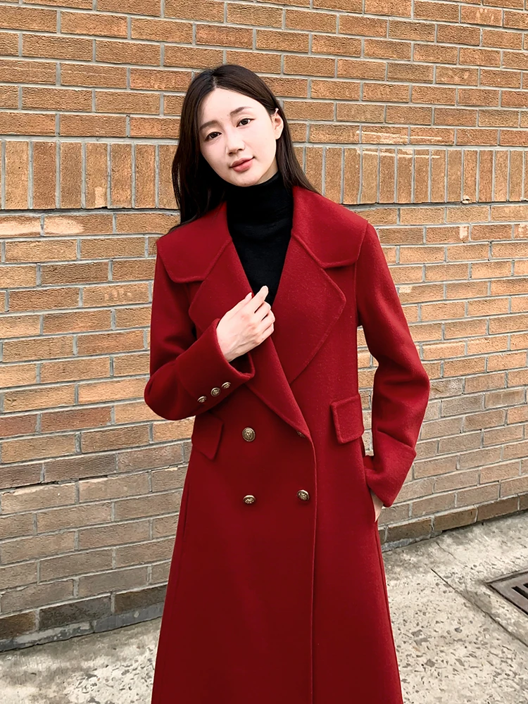 

Autumn and Winter New Women's Coat, Fashionable Commuting Waist Cinched Mid Length Double-sided Cashmere Woolen Coat
