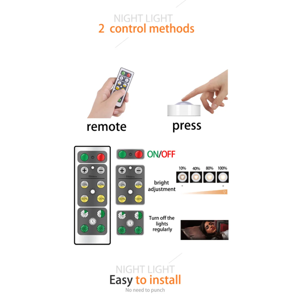 

2pcs Wireless Cabinet LED Lights Set Brightness Adjustable Cupboard Accent Light - 1 Light and 1 (Warm Light)