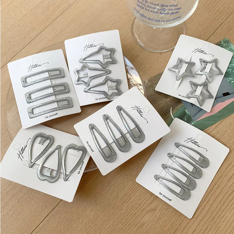 

Y2K Trendy Silver Metal Star Hair Clips Gray Glitter Pentagram Design Sweet Cool Side Bangs Broken Fashion Hair Pins for Ladies