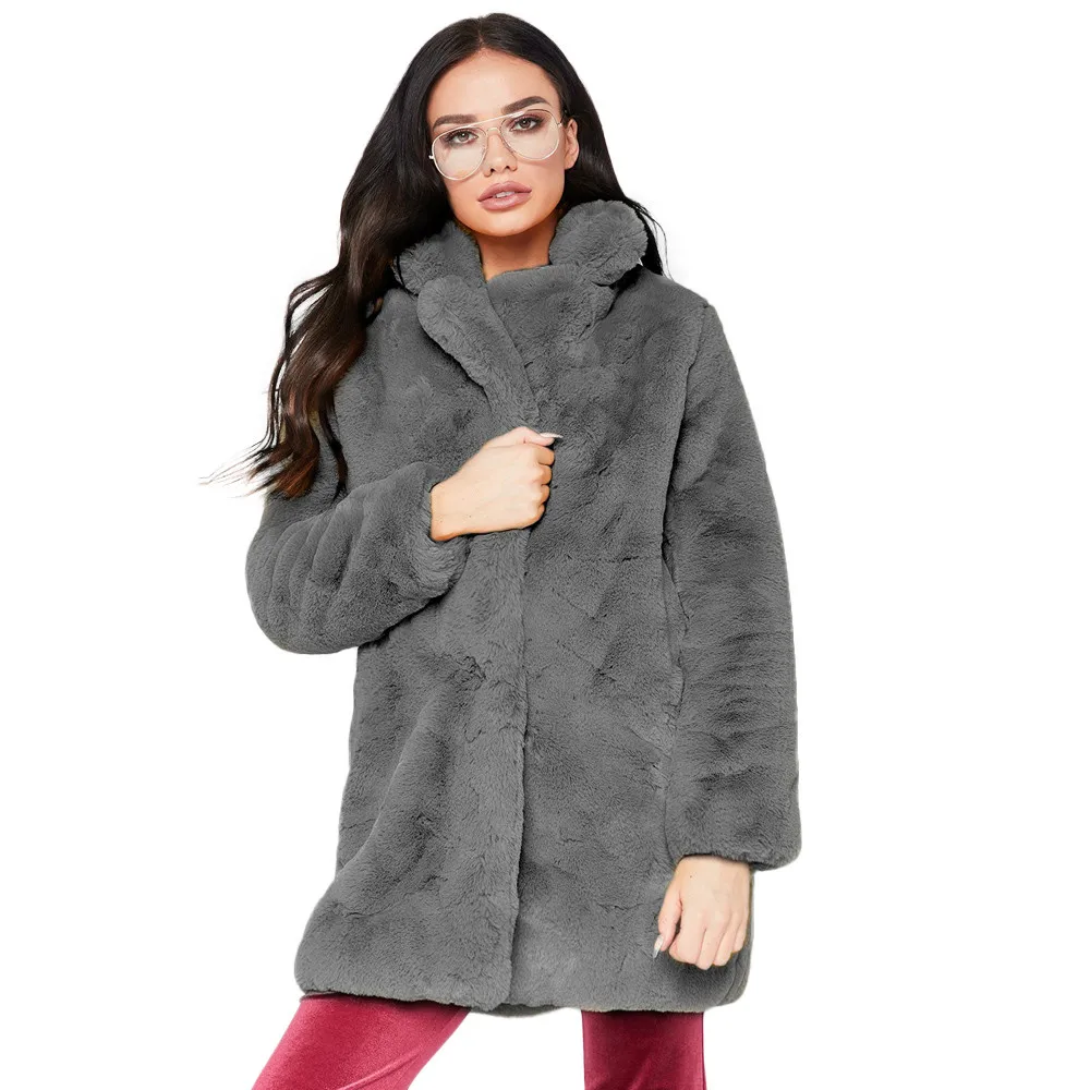 Volalo Dikker Faux Bontjas Vrouwen Herfst Winter Warme Zachte Losse Fleece Faux Jasje Dame Halflange Revers Pluche Casual Overjas