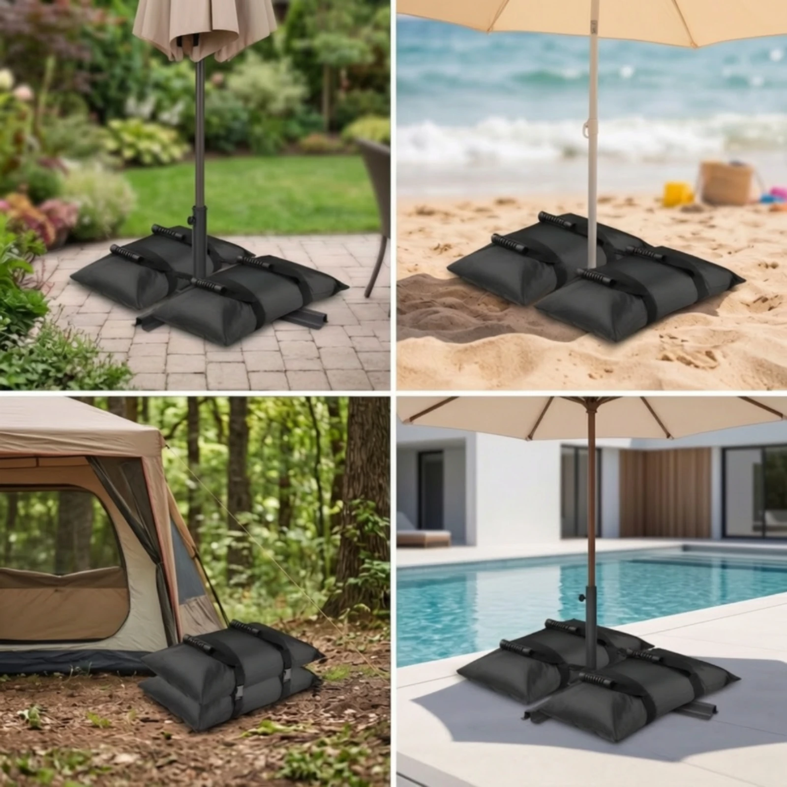 Patio Umbrella Base with Sandbag Portable Umbrella Base Weight Bag Foldable Universal Fit for Garden, Backyard