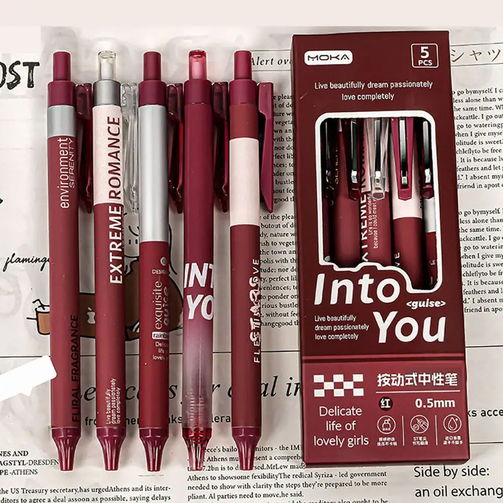 5Pcs High Quality 0.5mm Red Gel Pen Red Ink Smooth Writing Red Ink Pens Quick Dry ST Pen Tip Neutral Pen School/Office