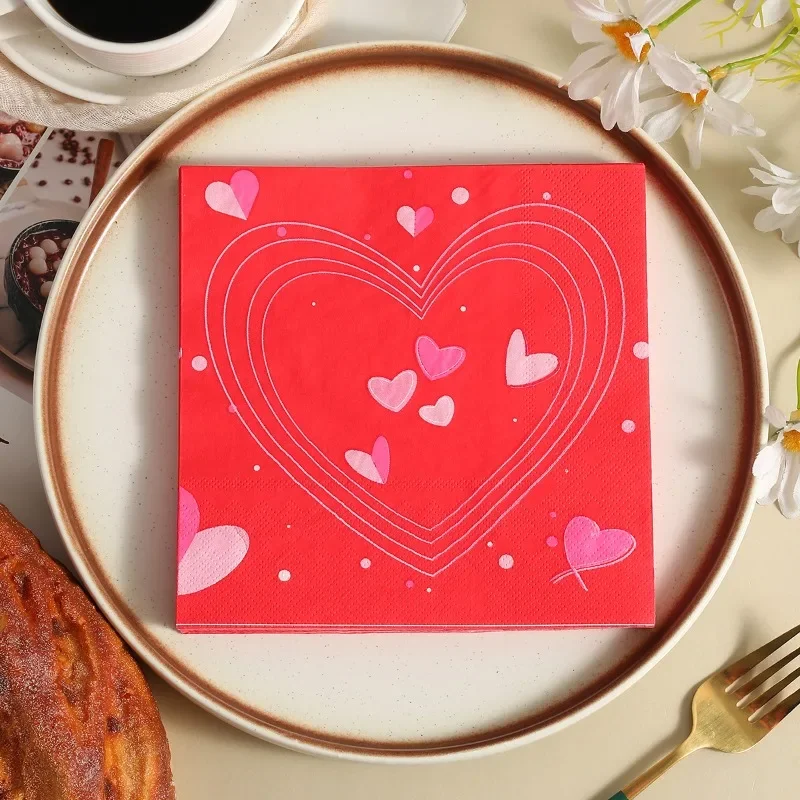 10/20pcs Valentine's Day Napkin Love Collection Red Paper Placemats Party Ambiance Decorative Paper Butterfly Bone Bart Paper