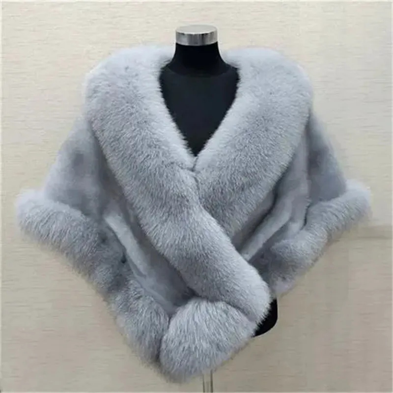 Fashion Fur Shawl Jacket Women Autumn Winter New Imitation Fox Fur Collar Cheongsam Coat Female Thick Warm Short Outwear W1065