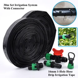 30m Set 16mm 1-Hole Rain Drip Hose Irrigation System Greenhouse Garden Watering Pipe + Joint Vegetable Fertilization Irrigation