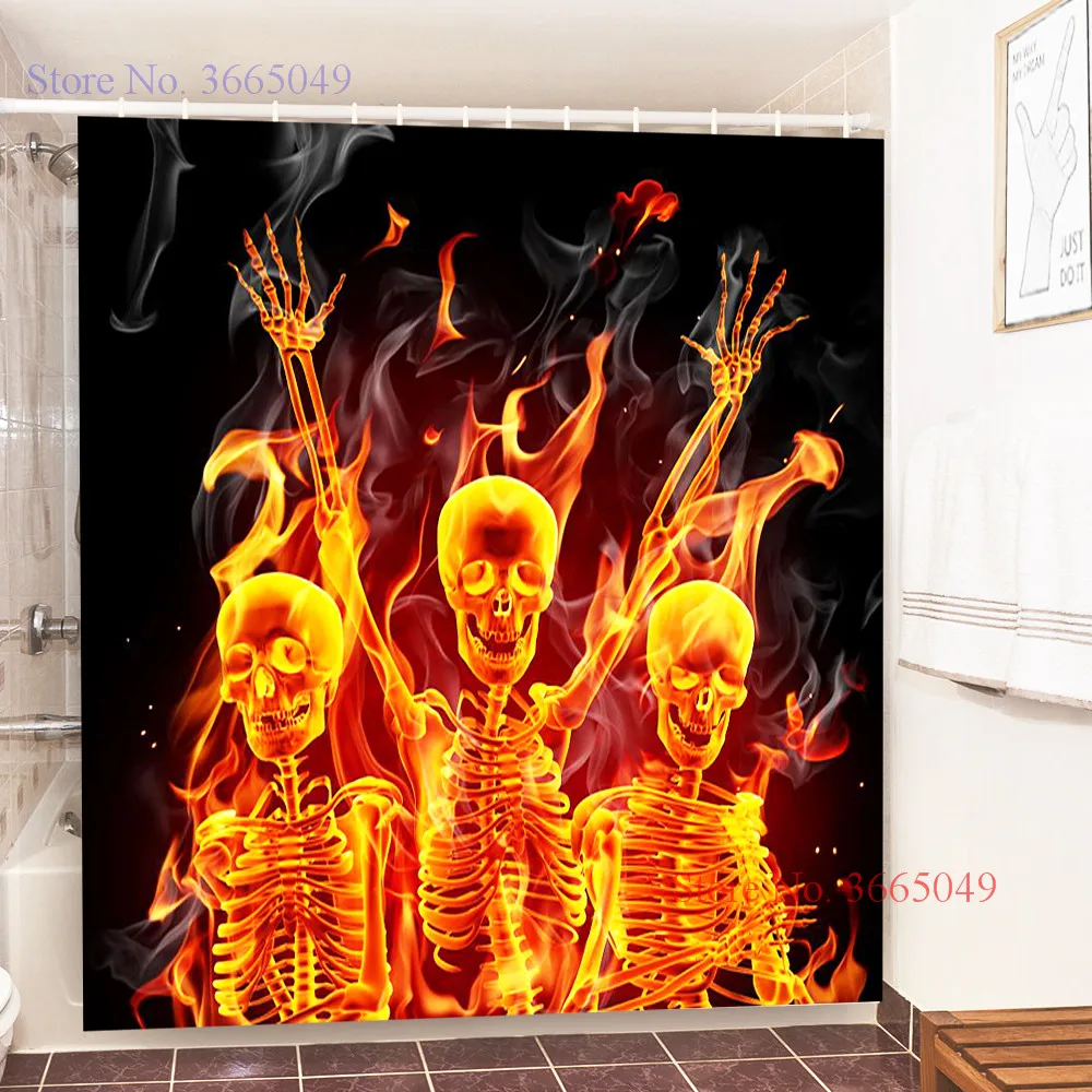 Skull 3D Printing Bath Screens Bathroom Shower Curtains Polyester Waterproof Fabric Fire Curtain Halloween Home Decor 180*200