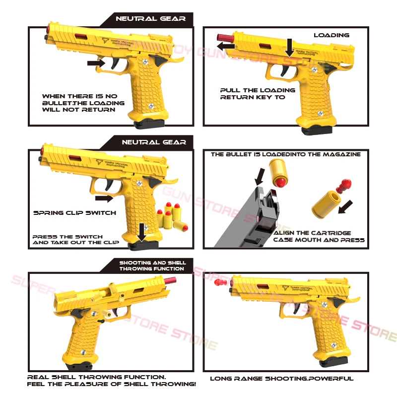 Zwart Speelgoedpistool. 2011 Pistool. 1911 Continu Gooien Lege Granaat Opknoping Pistool Launcher Neppistool (Snelle Demontage)