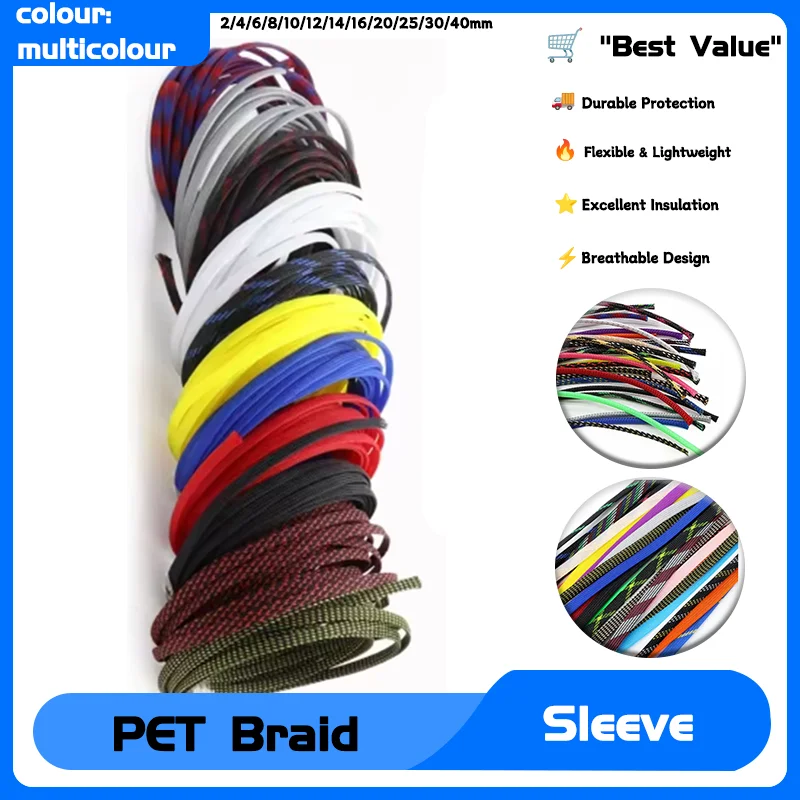 

PET Cable Gland Protection Snake Skin Braid Expandable Braid Sleeve 2/4/6/8/10/12/14/16/20/25/30/40mm Tight For Wires 1/3/5/10M
