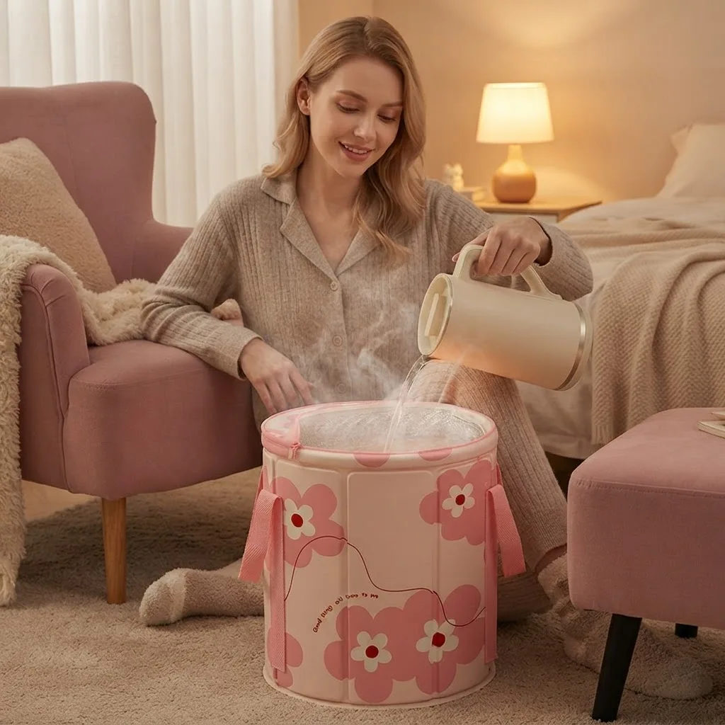 Foldable foot bath bucket with support plate, tall and deep, knee-length and calf-length, portable foot bath bag, foot bath, foot spa.