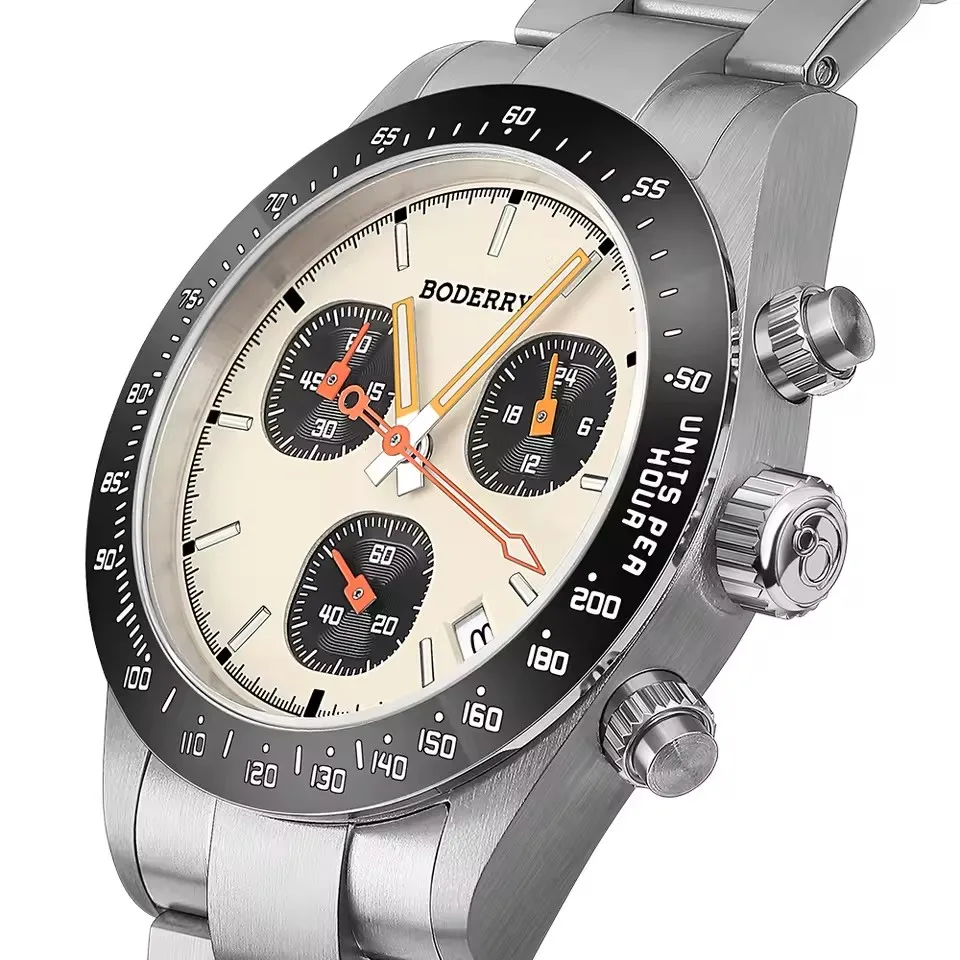 BODERRY ساعة كرونوغراف رجالية 40 مللي متر كوارتز ساعة اليد التيتانيوم حافظة وحزام 100 متر مقاوم للماء الياقوت مضيئة العسكرية VK68 Mov