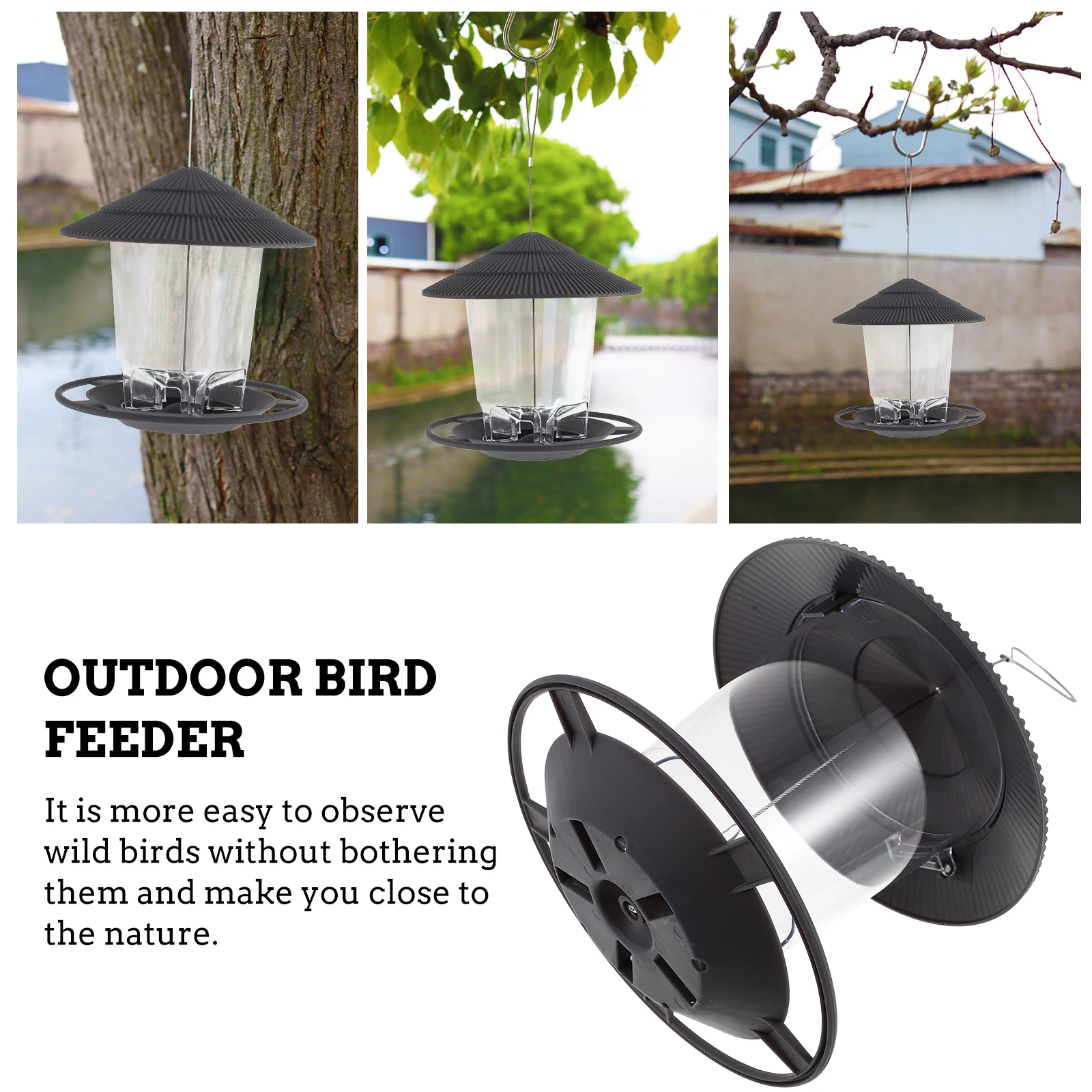 

Hanging Garden Bird Outdoor Wild Parrot Feeder With Roof Large Capacity Durable Plastic Yard Patio Feeder For Attracting Birds