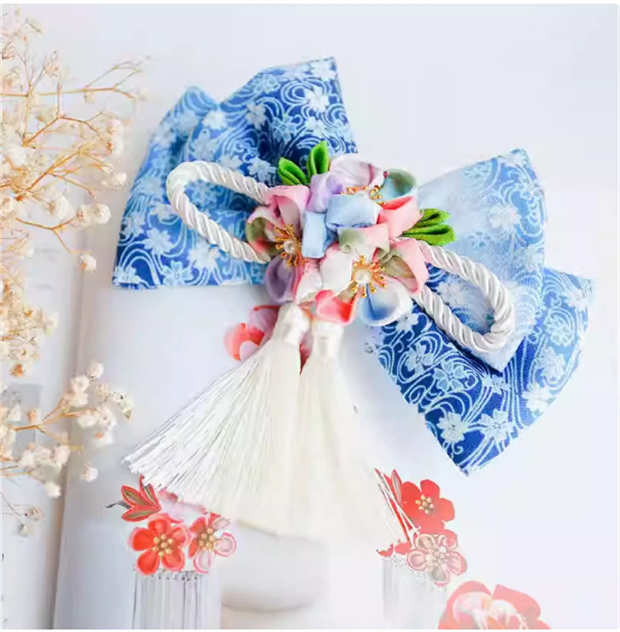 

Japanese style Japanese style hair accessory with oversized bow and fringe