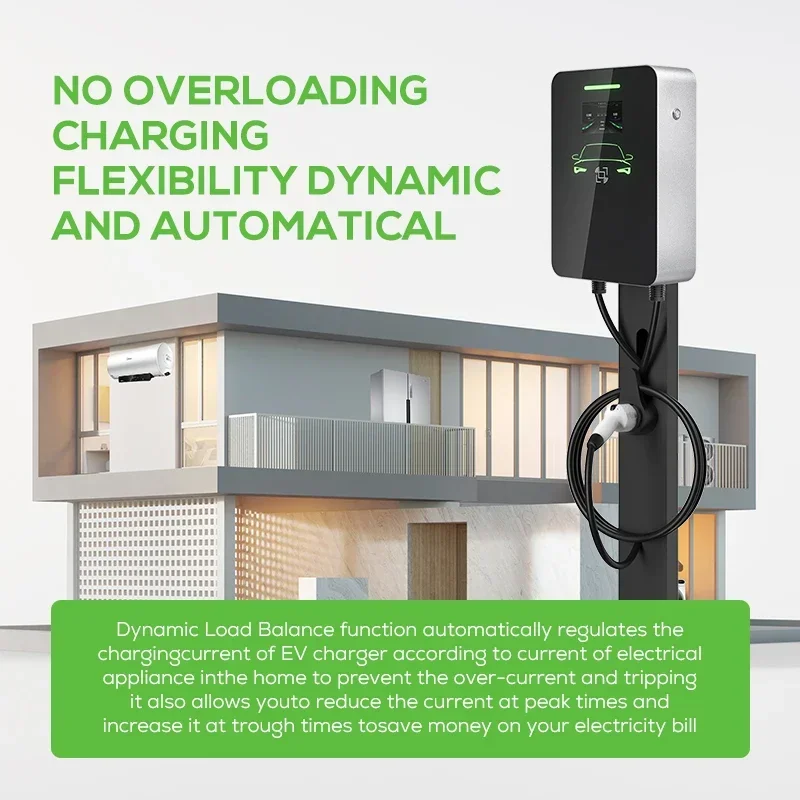 Ovrod 11 Kw Ev Charger Type 2 16A Dynamic Load Balancing Ev Charger Wallbox Ev Charging Station With 4.3 Inch Lcd Display