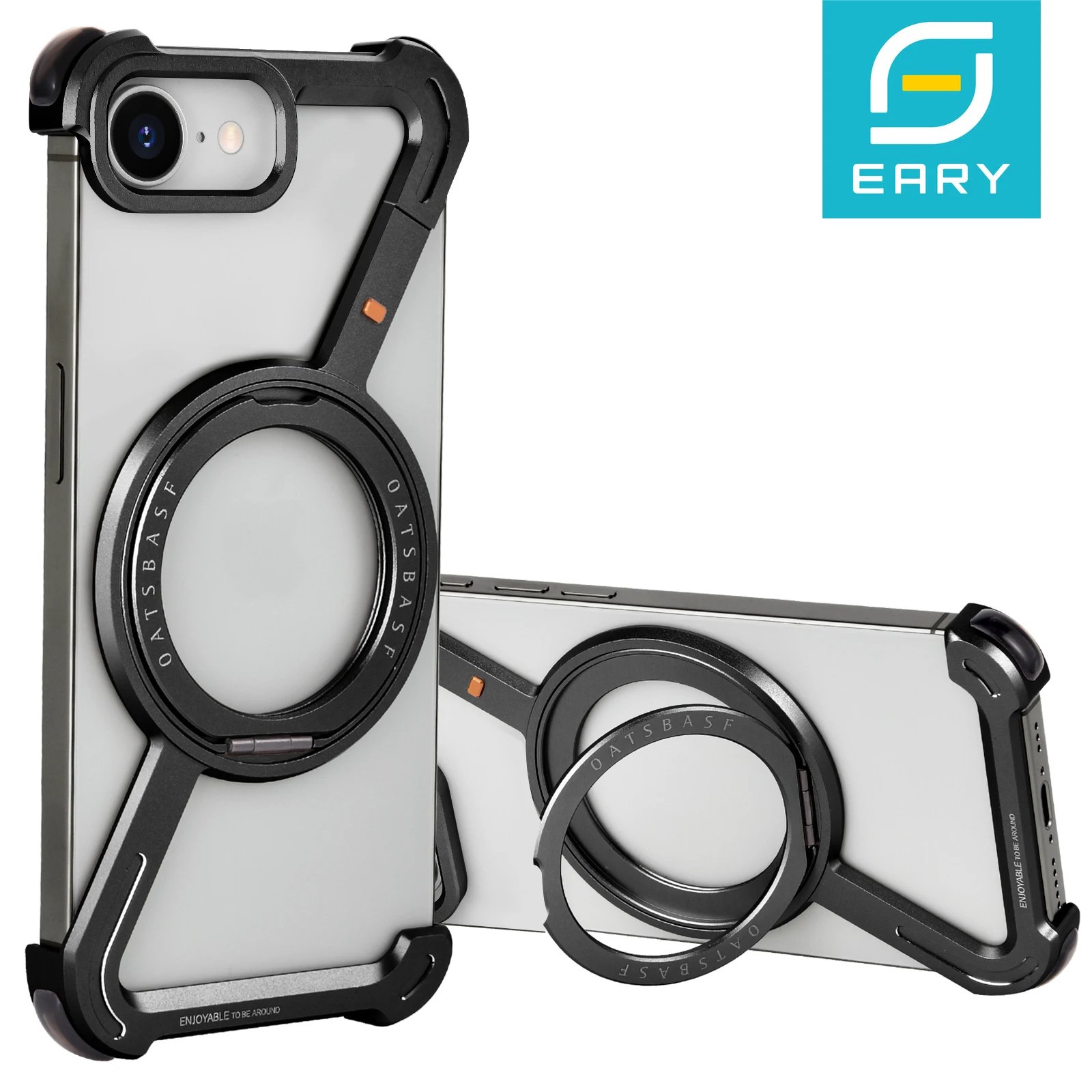 

Eary for iPhone 16 E Phone Case Magsafe With 360°Rotate Magnetic Ring Stand Z-Shaped Metal Frameless Shockproof Protector Cover