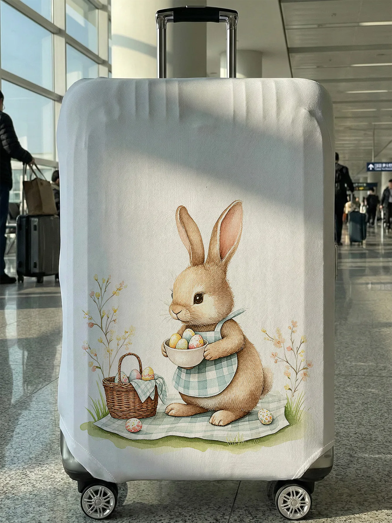 

White Base Easter Bunny Egg Picnic Luggage Cover, Suitable for 18-32 Inch Luggage Cover, Luggage Handle Glove, Travel Accessorie