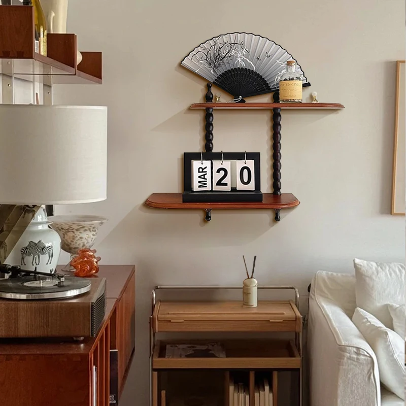 

French antique creative wall non-punching shelf solid wood wall hanging porch retro high-end storage shelf