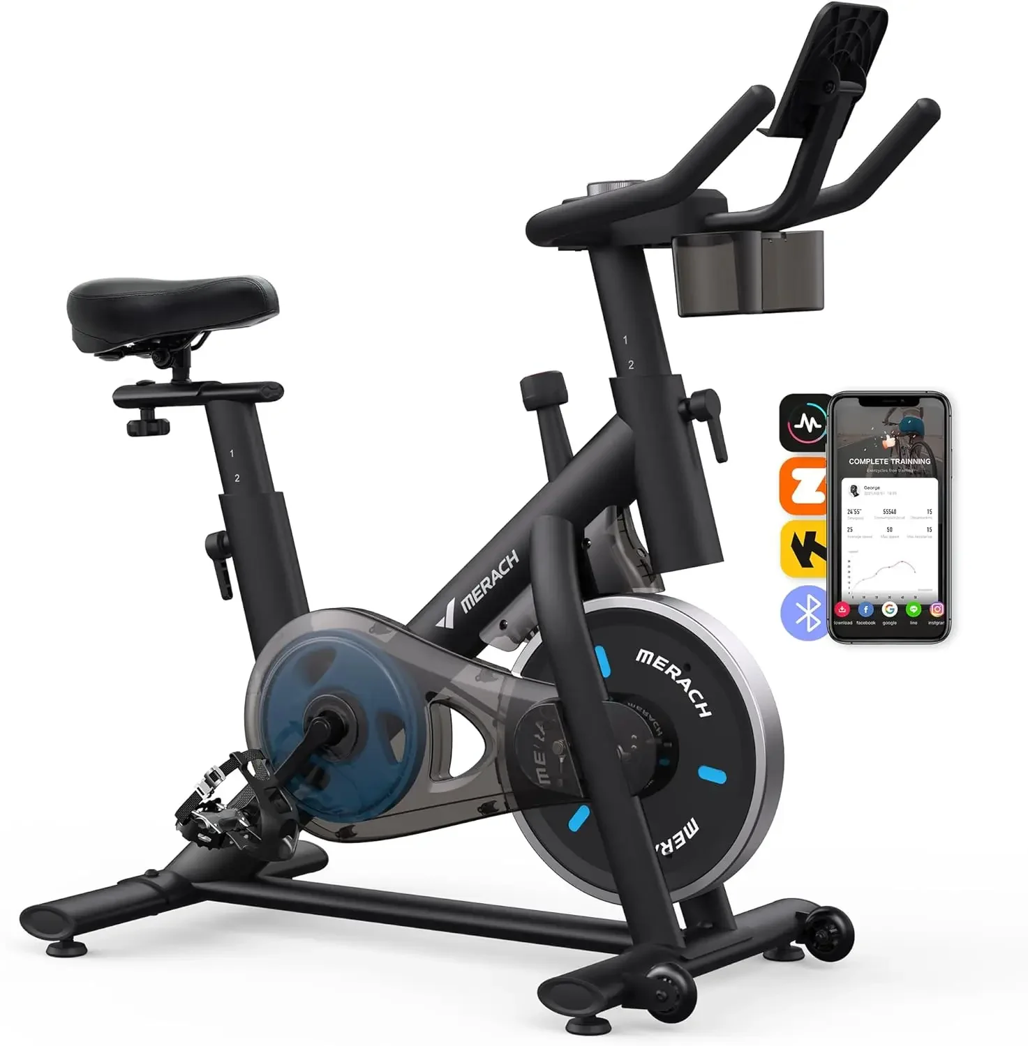 Exercise Bike, Brake Pad Stationary Bike with Exclusive App, Low Noise Indoor Cycling Bike with 300lbs Weight Capacity, Tablet M