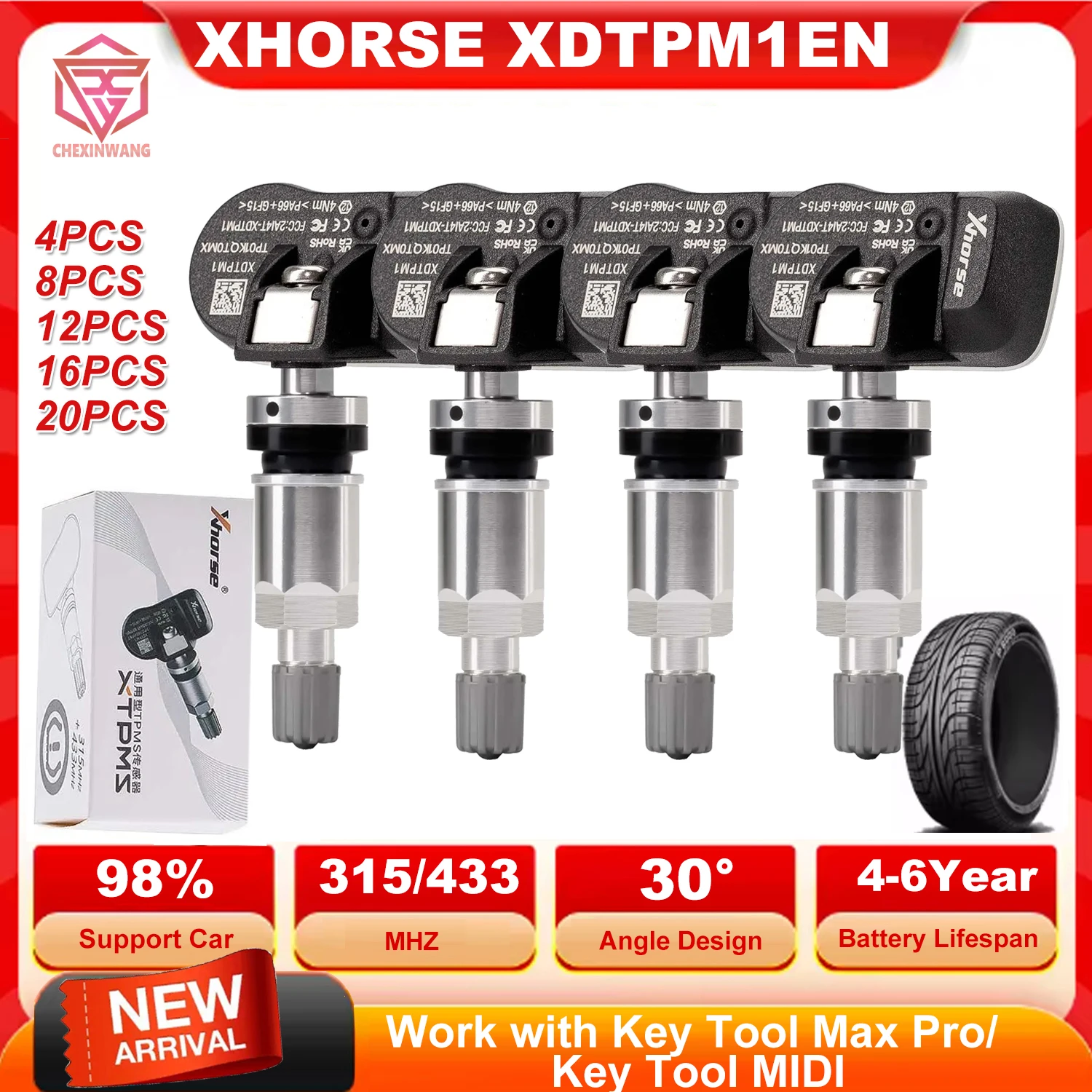 

XHORSE XDTPM1EN TPMS Sensor 315MHZ 433MHZ XTPMS Sensor Works with Key Tool Max Pro/ Key Tool MIDI /TPMS Scanner