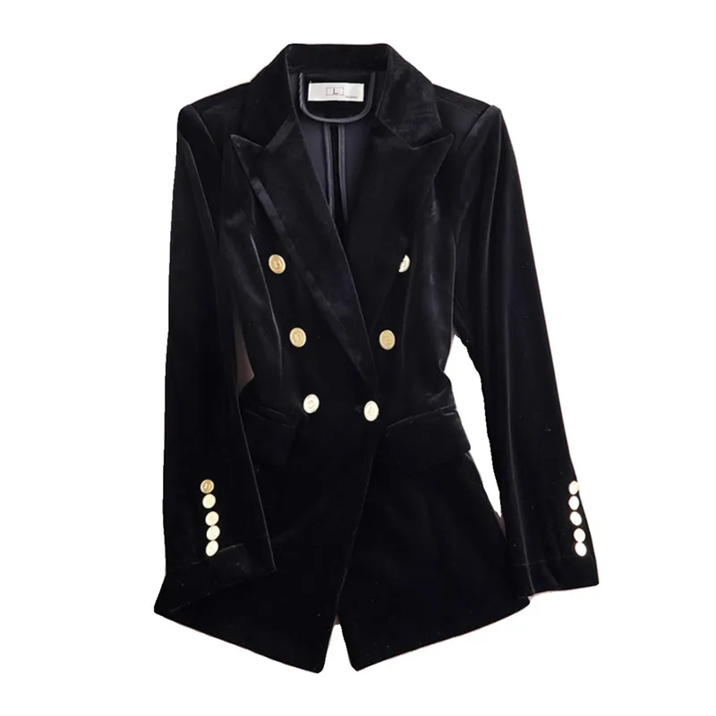 2024 Autumn Winter Women Velvet Blazer Jacket Double Breasted Pocket Fashion Slim Suit Jacket Female Elegant Formal Blazers Coat