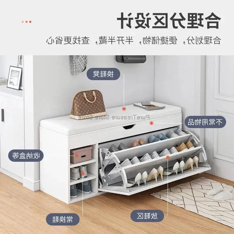 Household Nordic Changing Shoe Bench Storage Stool Rack Cabinet Entrance With Shoes Organizer Shelf