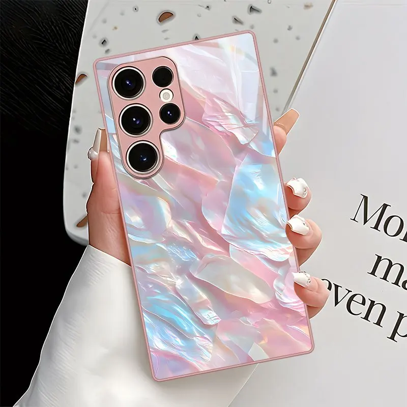 Dreamy Pink Blue Gradient Glass Phone Case Suitable for Samsung Galaxy S26 S25 S24 S22 S21 S20FE/Ultra/Plus Anti Drop Back Cover