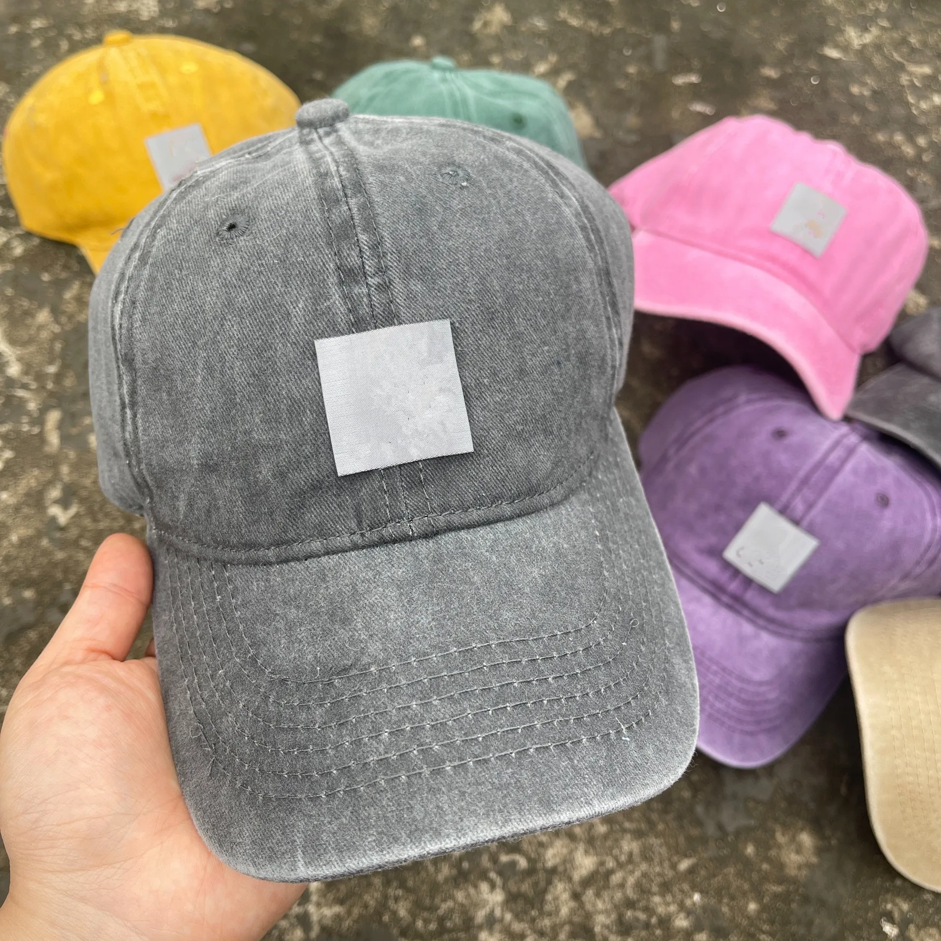 Korean Vintage Washed Baseball Caps Women Label Letter Embroidery Sunshade Duckbill Hats Men Trendy Dad Hat Couple Snapback Caps