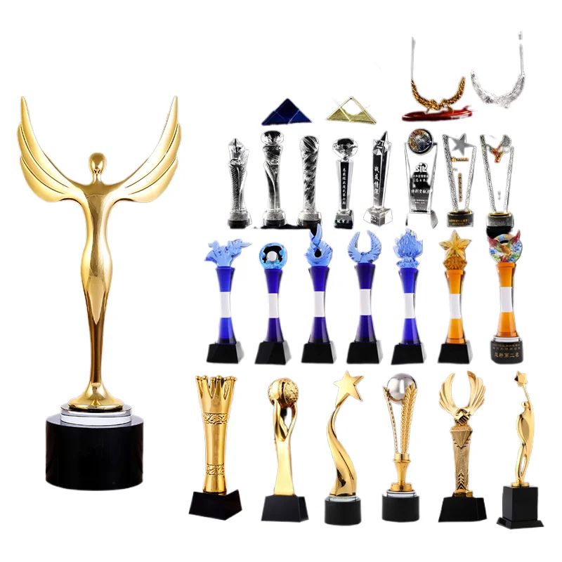 Little Golden Man Crystal trophy  metal trophy can be set five-pointed star free lettering resin decoration trophy MEDALS