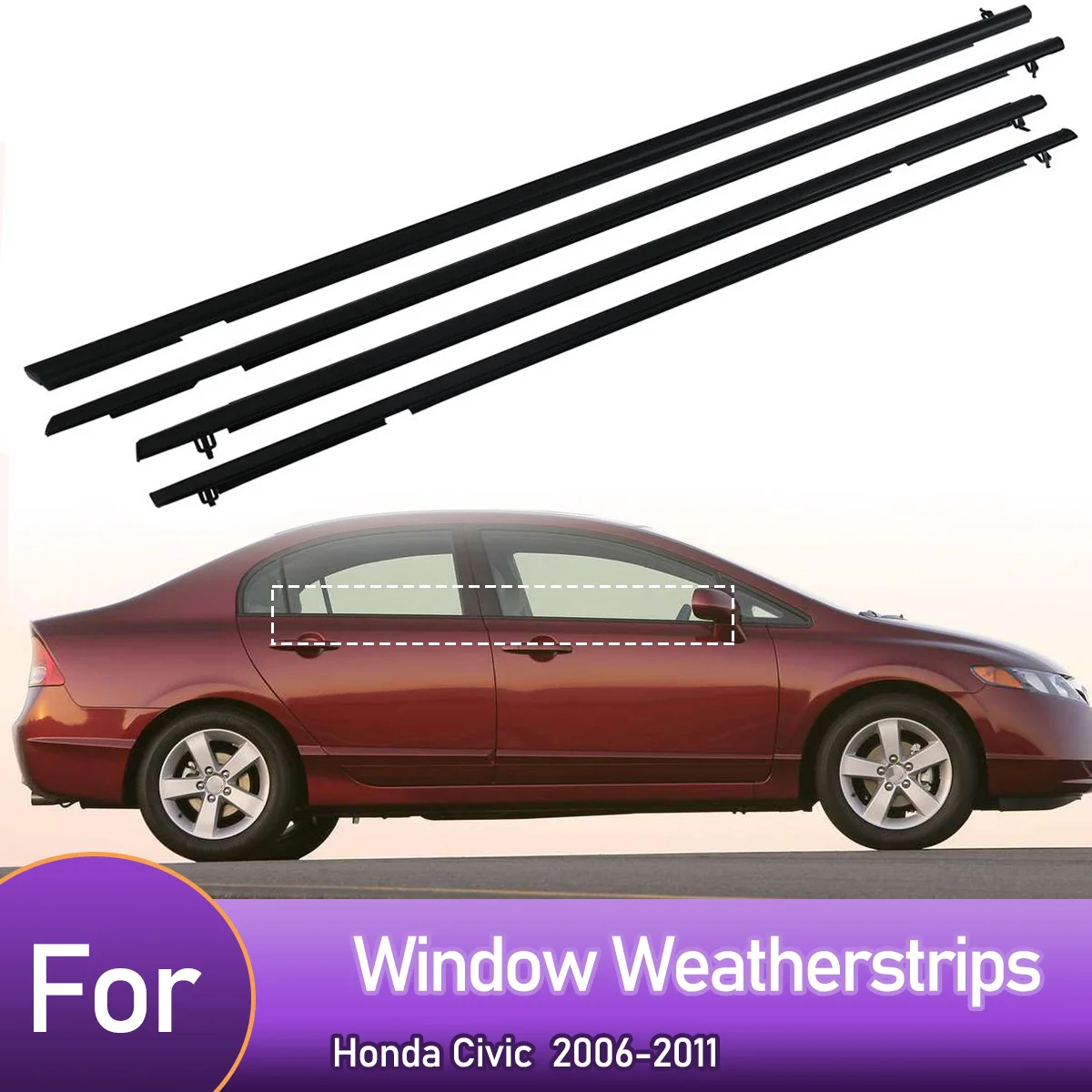 4PCS Car Outer Door Windows Rubber Weatherstrip For Honda Civic 2006-2011 Waterproof Pressure Sealing Strip Car Accessories