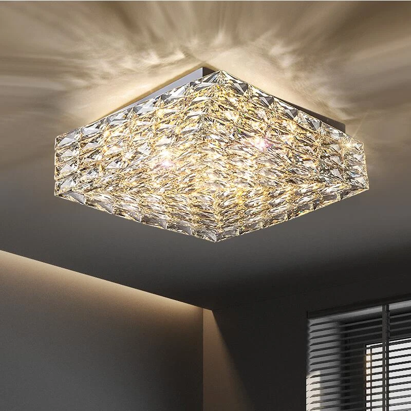 New luxury crystal ceiling light warm and romantic master bedroom light LED net red square room light household ceiling light