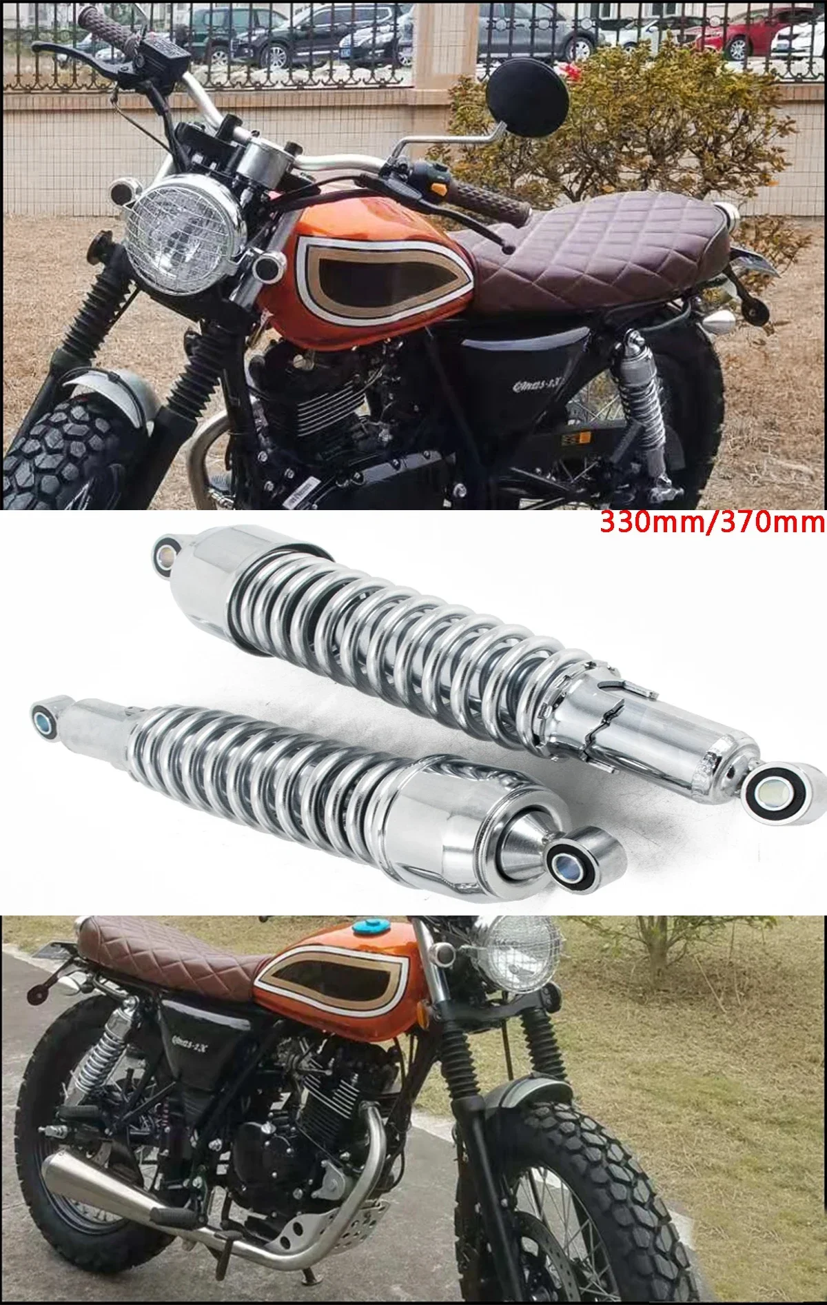 

Rear Chrome 330mm 370mm Shocker Absorber Suspension +1Hard For SUZUKI GN125 Motorcycle Parts Retro Accessories
